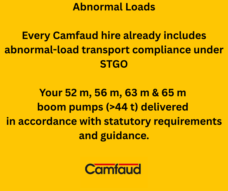 Camfaud concrete pump hires include abnormal load transport compliance under STGO
